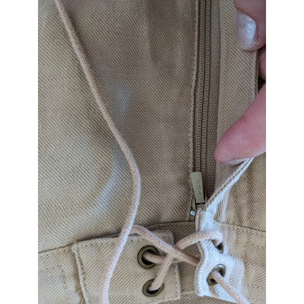 Talbots Petites Irish Linen Blend Pants Tan Khaki Lace Up Wide Leg Size 16P